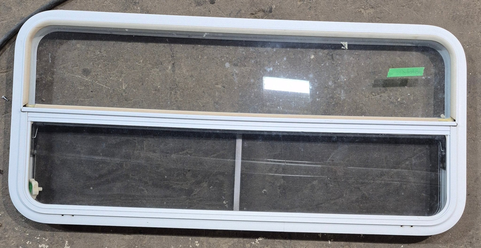Used White Radius Opening Window : 47 1/2" W x 21 1/2" H x 1 1/2" D - Young Farts RV Parts