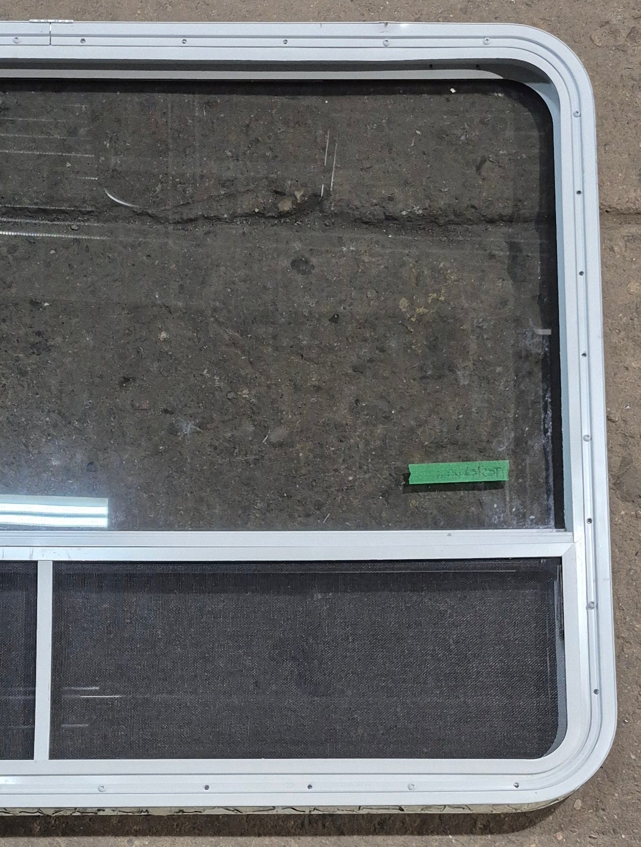 Used White Radius Opening Window : 47 1/4" W x 34 1/4" H x 1 3/4" D - Young Farts RV Parts