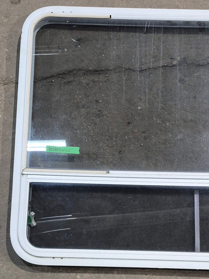 Used White Radius Opening Window : 47 1/4" W x 34 1/4" H x 1 3/4" D - Young Farts RV Parts