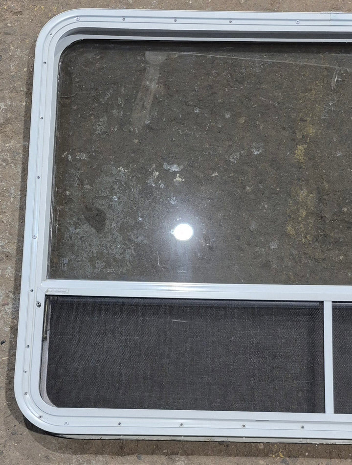 Used White Radius Opening Window : 47 1/4" W x 34 1/4" H x 1 3/4" D - Young Farts RV Parts