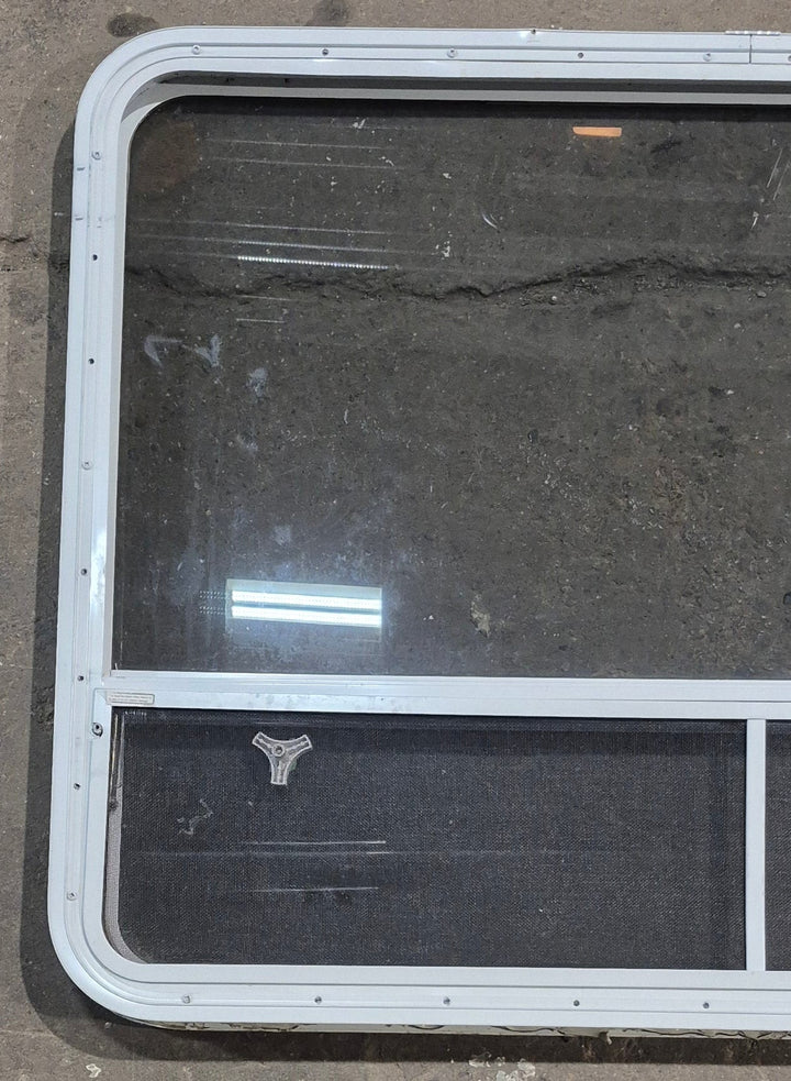 Used White Radius Opening Window : 47 1/4" W x 34 1/4" H x 1 3/4" D - Young Farts RV Parts