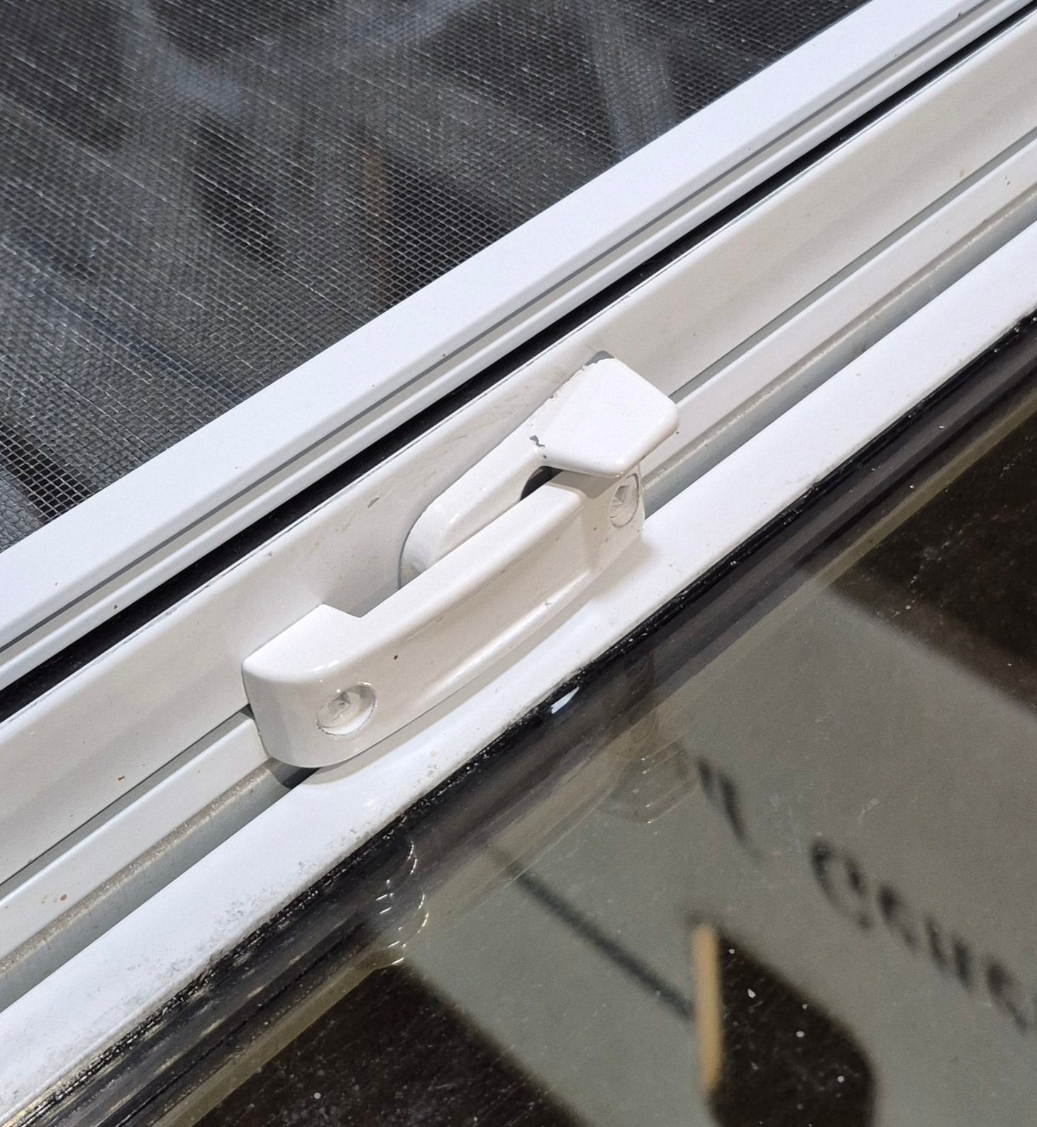 Used White Radius Opening Window : 54" W x 21 1/2" H x 1 7/8" D - Young Farts RV Parts
