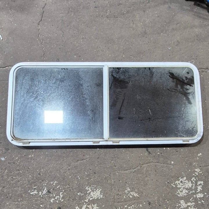 Used White Radius Opening Window - 57 1/4" X 24 1/2" X 2" - Young Farts RV Parts