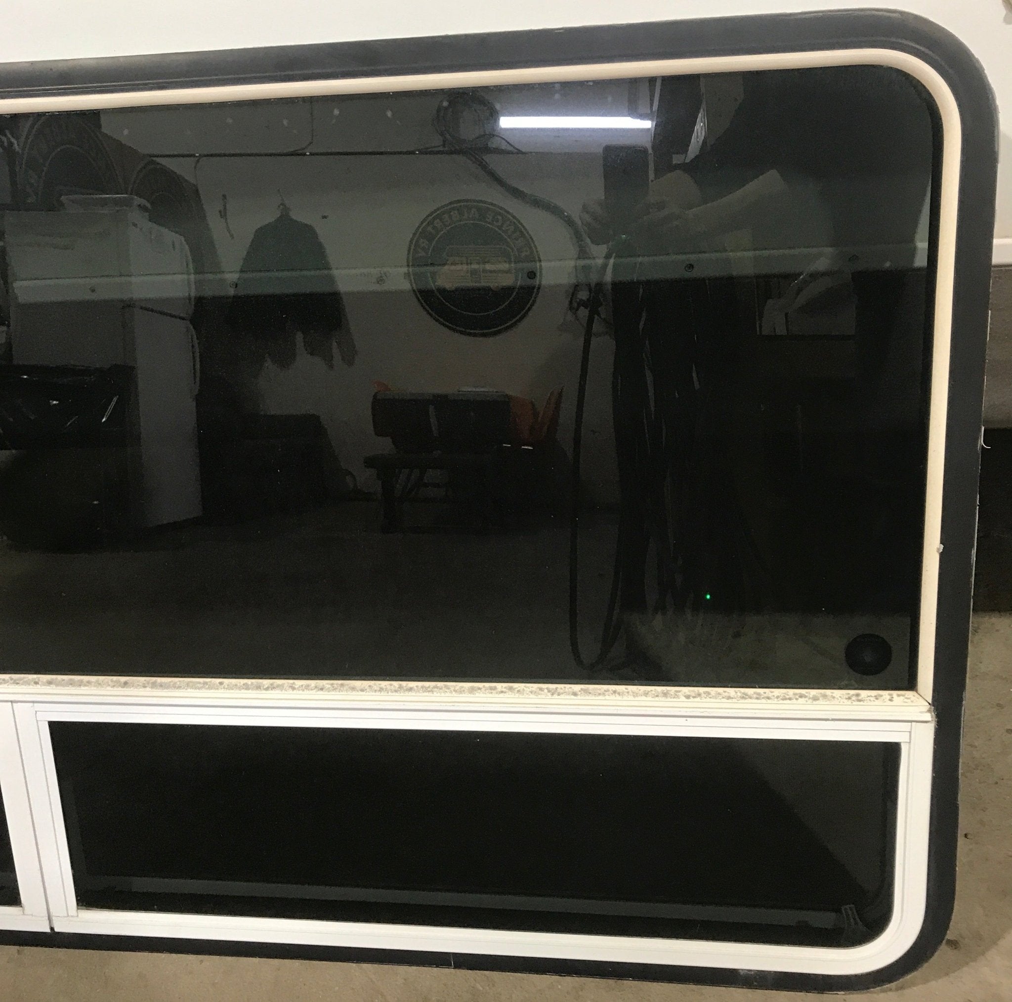 Used White Radius Opening Window : 71 1/2" W x 34 1/2" H x 1 7/8" D - Young Farts RV Parts