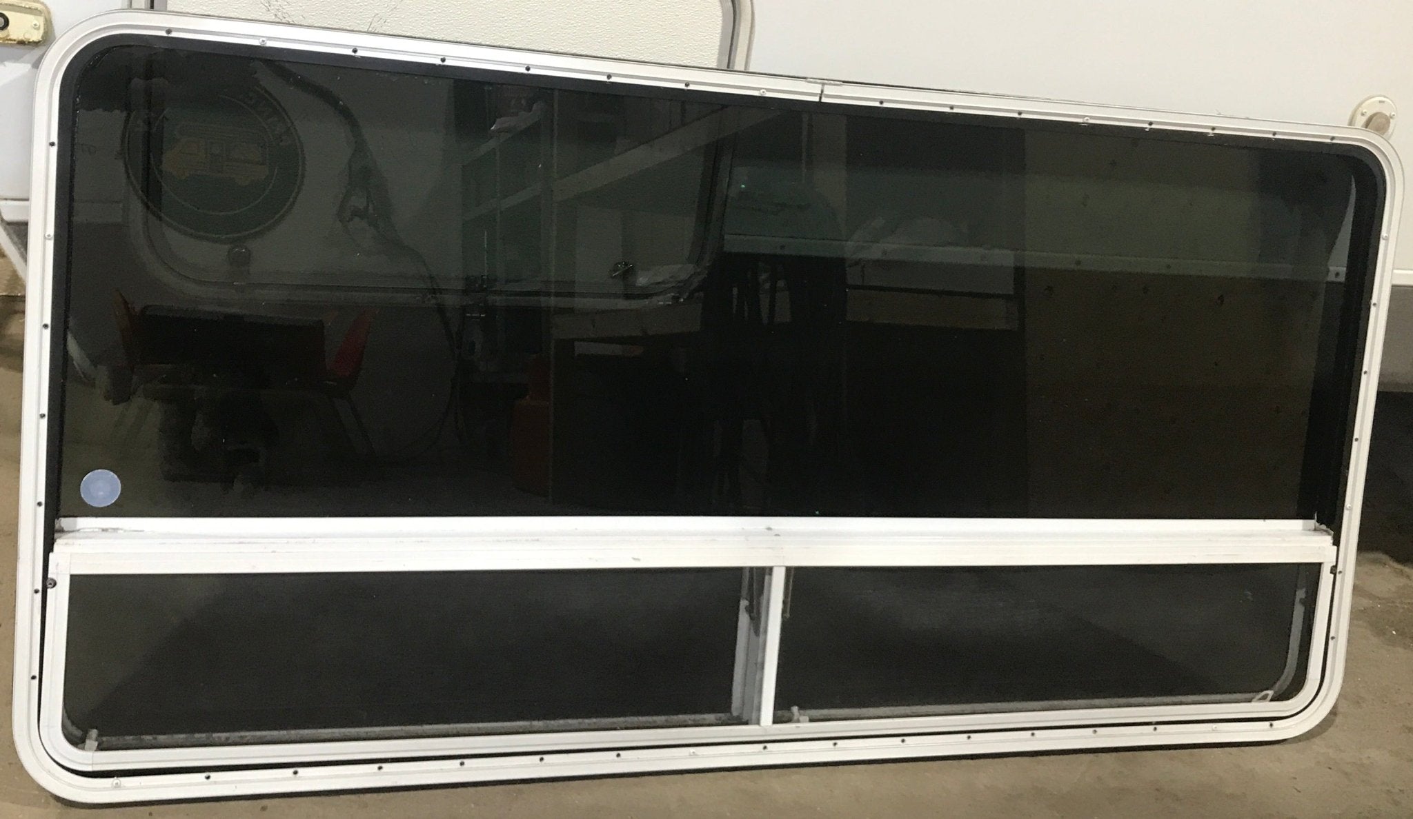 Used White Radius Opening Window : 71 1/2" W x 34 1/2" H x 1 7/8" D - Young Farts RV Parts