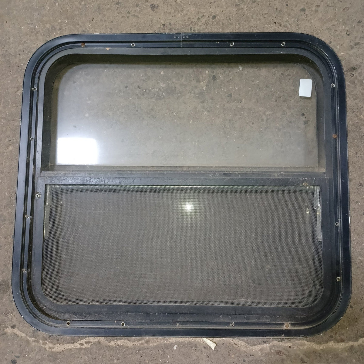 Used Young Farts RV Parts Black Radius Louvered Window : 23 3/8″ X 21.5″ X 1 7/8″ - Young Farts RV Parts