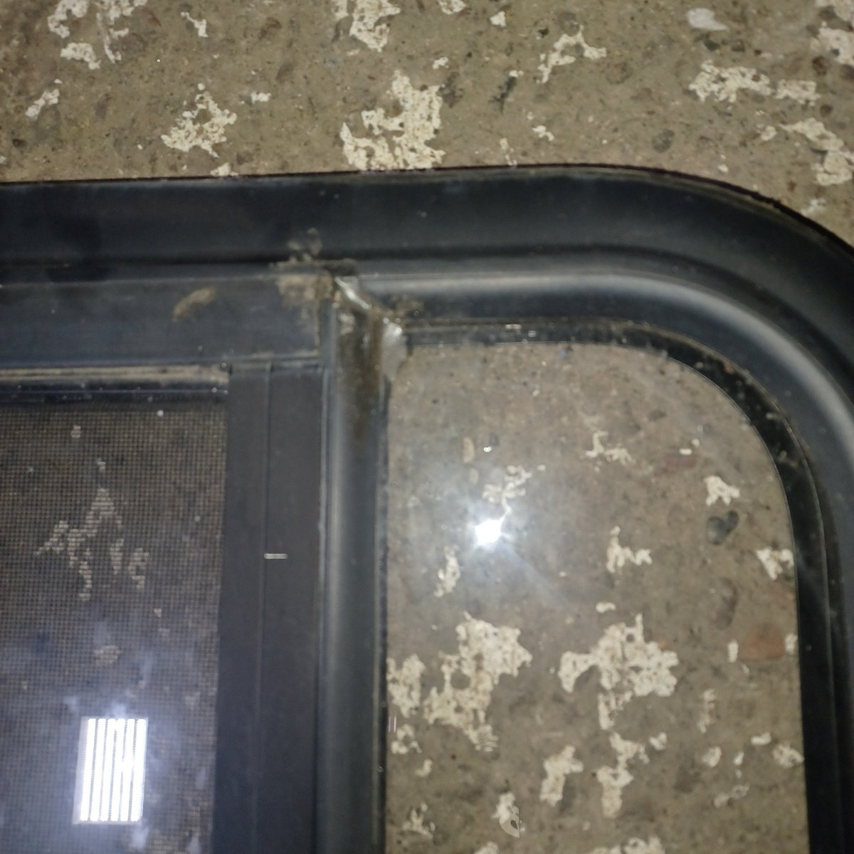 Used Young Farts RV Parts Black Radius Louvered Window : 47.5″ X 21.5″ X 1.75″ - Young Farts RV Parts