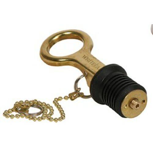 WHITECAP Boat Drain Plug - Bailer; 1" Diameter; With 8" Chain - S - 0206C - Young Farts RV Parts