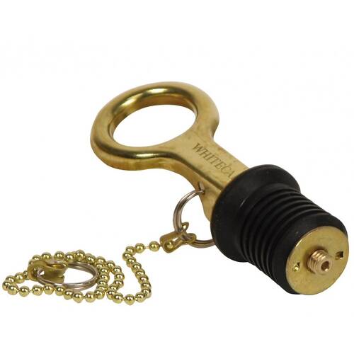 WHITECAP Boat Drain Plug - Marine Series - Bailer - 1" Diameter - Brass; With 8" Chain - S - 0209C - Young Farts RV Parts