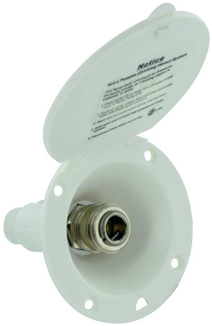 Valterra PF147005 - D&W Spray-Away Port - White Plastic - Young Farts RV Parts