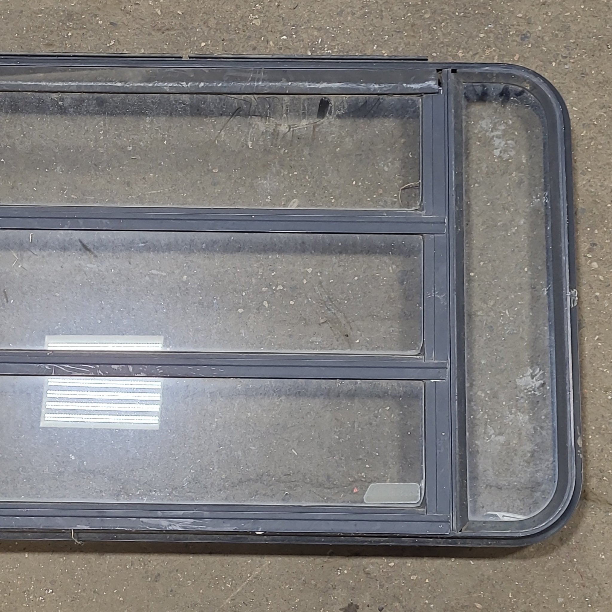 Black Radius Emergency Opening Window : 34 1/4" W X 20 7/8" H X 1 1/2" D - Young Farts RV Parts