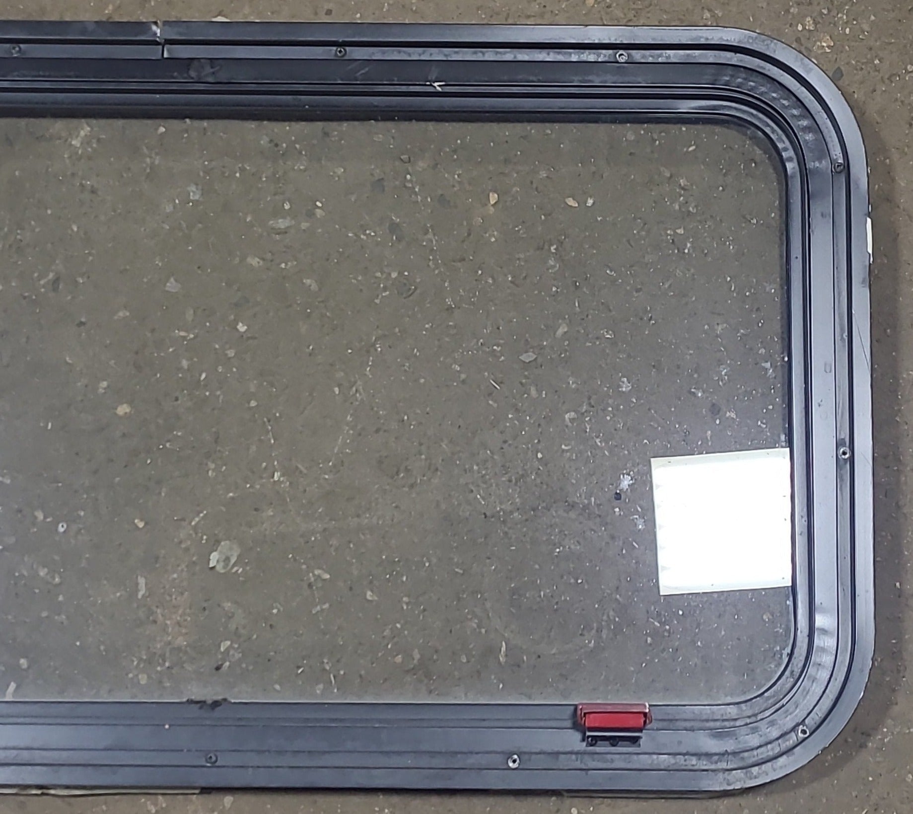 Black Radius Emergency Opening Window : 35 1/2" W X 19 3/4" H X 1 1/2" D - Young Farts RV Parts