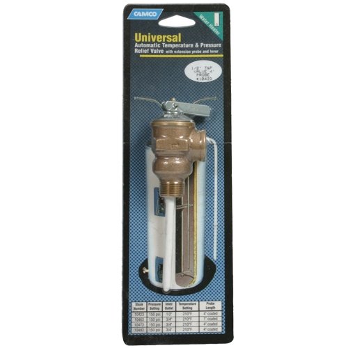 Camco 10473 T&P Valve 3/4" - w/4" Probe Coated, 150psi Bilingual - Young Farts RV Parts