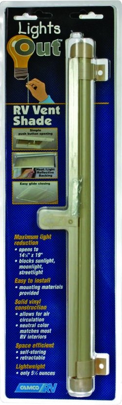 Camco 42913 Lights Out Vent Shade Retractable - Cream Bilingual - Young Farts RV Parts