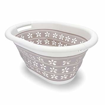 Camco 51951 Collapsible Laundry Basket - Small, White/Taupe - Young Farts RV Parts