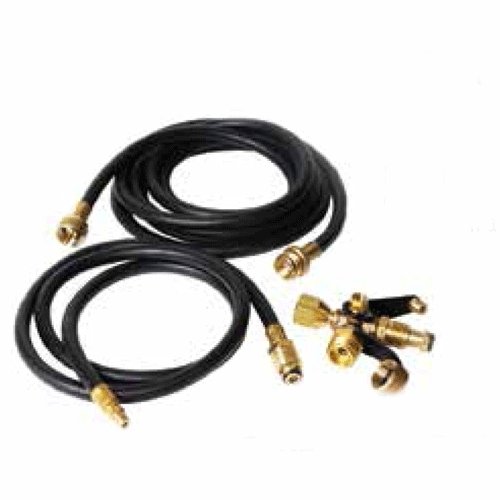 Camco 59123 Brass Tee - w/4 ports, w/5' & 12' Ext .Hoses, Clamshell - Young Farts RV Parts