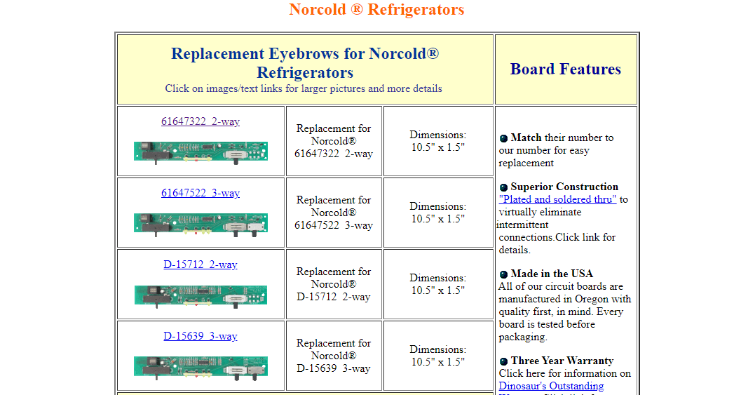 D-15639 | Dinosaur Electronics | Replacement Norcold 3-way Eyebrow board - Young Farts RV Parts
