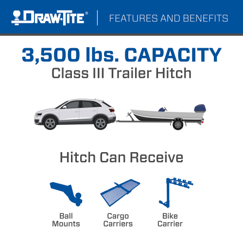 Draw Tite® • 76907 • Hidden Hitch® • Trailer Hitch Class III • Class III 2" (350 Lbs lbs GTW/3500 Lbs lbs TW) • Subaru Outback Wagon, Except Sport 10-19 - Young Farts RV Parts