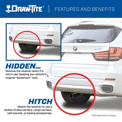 Draw Tite® • 76923 • Hidden Hitch® • Trailer Hitch Class III • Class III 2" (350 Lbs lbs GTW/3500 Lbs lbs TW) • BMW X1 16-22 - Young Farts RV Parts