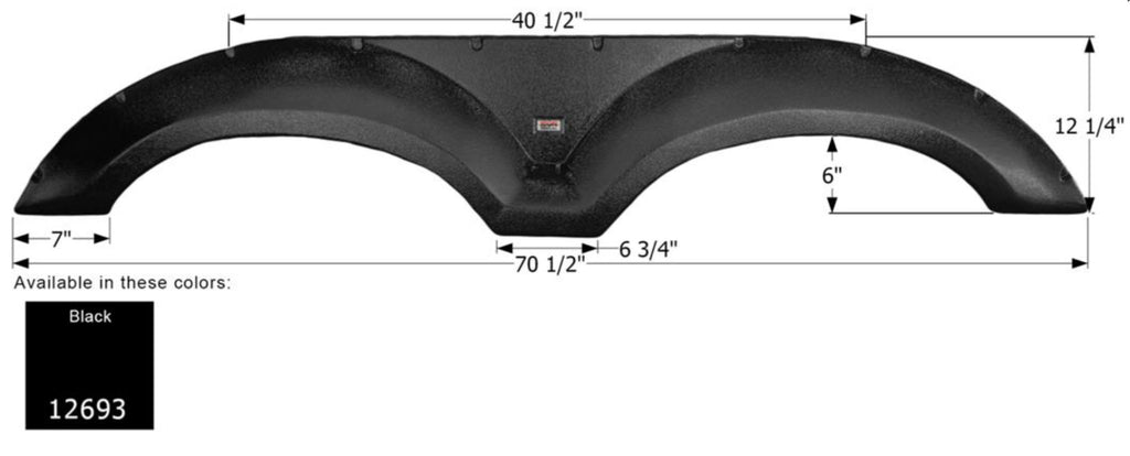 Icon 12693 Fender Skirt Various Evergreen RV Brands Including Ascend 70-1/2 Inch 12-1/4 Inch, Black - Young Farts RV Parts