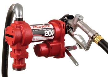 Liquid Transfer Tank Pump Fill Rite by Tuthill FR4210H Diesel/ Gasoline/ Kerosene/ E15/ Biodiesel Up To B20, Electric, 12 Volt DC, 20 Gallons Per Minute, 1" Diameter x 12 Foot Length Hose, With Manual Nozzle, 1" NPT Inlet x 1" NPT Outlet, Cast Iron Constr - Young Farts RV Parts