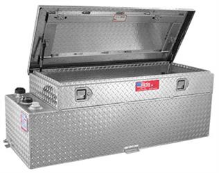 Liquid Transfer Tank RDS Tanks 72548 DOT Approved, Gasoline or Diesel, Combo, 20" Length x 48" Width x 6-1/4" Height Tool Box, 20" Length x 55" Width x 19-1/2" Height Transfer Tank, 60 Gallon Capacity, Diamond Tread, Aluminum - Young Farts RV Parts