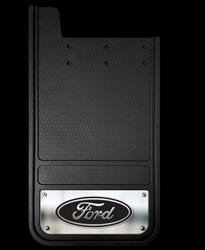 Mud Flap Plasticolor 001838R01 Heavy Duty, Universal 12" x 23", Set Of 2, Flat, Ford Logo With Stainless Steel Insert, Fiberglass Reinforced - Young Farts RV Parts