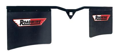 Mud Flap Roadmaster 4400 Roadwing ™, For Use With 2" Hitch Receiver, Trim-To-Fit Flap Dimension Of 24" x 24", 77" Overall Width, Set Of 2, Flat, Roadwing Logo, Black, Bolt On - Young Farts RV Parts