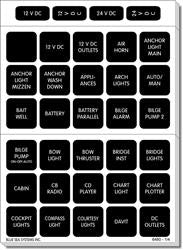 Multi Purpose Label Blue Sea 4217-BSS For 360 Panel System/ Battery Management Panels/ ST CLB Circuit Breaker Blocks/ WeatherDeck Panels, Waterproof DC Label Kit, Square, Black With White Letter - Young Farts RV Parts