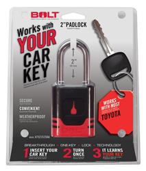 Padlock BOLT Locks/ Strattec Security 7023539 Key Type - Uses Automotive Key, 5/16" Diameter Shackle, 2" Height x 0.95" Width Shackle Clearance, General Purpose, Chrome Plated, Black And Red, Steel, With Stainless Steel Lock Shutter And Protective Jacket - Young Farts RV Parts