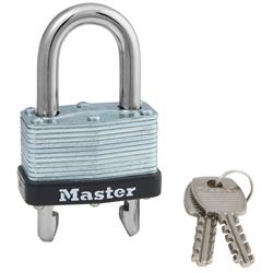 Padlock Master Lock Starter Sentry 510D Key Type, 9/32" Diameter Shackle/ 1 - 3/4" Wide Body, 5/8" To 2" Height Adjustable X 13/16" Width Shackle Clearance, General Purpose, Steel Shackle/ Steel Body, Single Locking Lever - Young Farts RV Parts