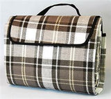 Picnic Blanket Carefree RV 907001 6-1/2 Foot x 5-1/2 Foot; Brown/ Gray Plaid; PVC Coated Waterproof Backing