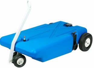 Portable Waste Holding Tank Barker Mfg. 25895 TOTE-ALONG, 25 Gallon Tank, 4 Wheel Design, Pneumatic Wheels, 37" Length x 24" Width x 11-1/2" Height, Blow-Molded Polyethylene - Young Farts RV Parts