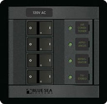 Load image into Gallery viewer, Power Distribution Box Blue Sea 1210-BSS AC Branch Circuit Breaker Panel; 100 Amp/ 120 Volts AC; 360 Panel System; 4 Positions; Black; 4.88&quot; Width x 4-3/4&quot; Height x 3&quot; Depth - Young Farts RV Parts