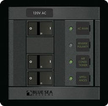 Load image into Gallery viewer, Power Distribution Box Blue Sea 1214-BSS AC Main Circuit Breaker Panel; 120 Volts AC; 30 Amps; 360 Panel System; Main And 2 Positions; Black; 4.88&quot; Width x 4-3/4&quot; Height x 3&quot; Depth - Young Farts RV Parts