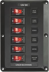 Power Distribution Box Blue Sea 4352-BSS Circuit Breaker Panel; 12 Volt DC; 45 Amp; 6 Positions; Black; Polycarbonate/ ABS; 4-1/2" x 6-1/2" x 1-3/4" - Young Farts RV Parts