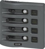 Power Distribution Box Blue Sea 4374-BSS WeatherDeck ®; CLB Circuit Breakers Panel; 15 Amps At 12 Volts DC/ 9 Amps At 24 Volts DC; CLB Circuit Breakers; 4 Positions; Gray; Reinforced Polycarbonate; 4-1/4