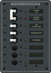 Power Distribution Box Blue Sea 8027-BSS AC Main Circuit Breaker Panel; 120 Volts AC; 6 Positions; Black; 5-1/4" Width x 7-1/2" Height x 3" Depth - Young Farts RV Parts