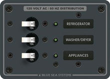 Load image into Gallery viewer, Power Distribution Box Blue Sea 8058-BSS AC Branch Circuit Breaker Panel; 120 Volt AC; 100 Amps; Traditional Metal; 3 Positions; Black; 5-1/4&quot; Width x 3-3/4&quot; Height x 2-1/2&quot; Depth - Young Farts RV Parts