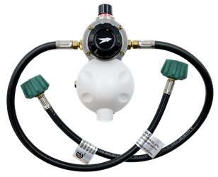 Propane Regulator AP Products 028-606024 1/4" Inlet X 3/8" Outlet; Auto-Changeover Regulator; With Two 24" Propane Pigtails, Mounting Bracket And Cover; Approved For RV Use; Bulk - Young Farts RV Parts