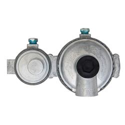 Propane Regulator Marshall Excelsior MEGR-298HP Excela-Flo; 1/4" FNPT Inlet x 3/8" FNPT Outlet With 90 Degree Vent; Two Stage; 225000 BTU High Capacity; Without Hose; Zinc Powder Coated; Zinc Die Casted; With POL Connector; With Clamshell Package With Bar - Young Farts RV Parts