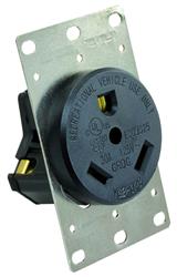 Receptacle JR Products 15075 Uses #10 To # 4 Wire Gauge Range; 30 Amp At 125 Volt AC; Non Ground Fault Interrupter; Single Receptacle; 2-1/4" x 3-3/4" - Young Farts RV Parts