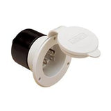 Receptacle Marinco 150BBIW Outdoor/ Indoor Use; 125 Volt AC/ 15 Amp Power; Non Ground Fault Interrupter; Single Receptacle; White; UV Resistant Nylon Housing/ Perma-Lock™ Brass Terminals/ UV Resistant Molded Flexible Vinyl Cover; UL/ CSA Approved