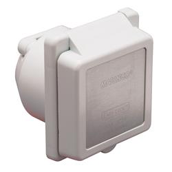 Receptacle Marinco 301EL-B Outdoor/ Indoor Use; 125 Volt AC/ 30 Amp Power; Non Ground Fault Interrupter; Single Receptacle; White With Stainless Steel Trim; UV Stabilized Glass-Filled Polyester; UL/ CSA Approved - Young Farts RV Parts