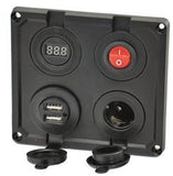 Receptacle Prime Products 08-5044 Indoor Use Only; 12 Volt DC Power; Non Ground Fault Interrupter; Dual USB Connections And Single 12 Volt Receptacle; Black