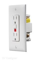 Receptacle RV Designer S801 Use With 125 Volt AC Grounded Two-Wire Branch Circuits (15 Amp Or 20 Amp Overcurrent Protected Systems); Ground Fault Interrupter Type; White; With Cover Plate - Young Farts RV Parts
