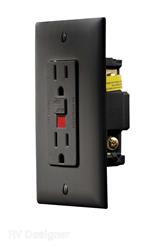 Receptacle RV Designer S807 Use With 125 Volt AC Grounded Two-Wire Branch Circuits (15 Amp Or 20 Amp Overcurrent Protected Systems); Ground Fault Interrupter Type; Black; With Cover Plate - Young Farts RV Parts