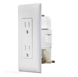 Receptacle RV Designer S811 Self Contained; 125 Volt AC; Non Ground Fault Interrupter; Dual Receptacle; White; With Cover Plate - Young Farts RV Parts