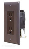 Receptacle RV Designer S815 Self Contained; 125 Volt AC; Non Ground Fault Interrupter; Dual Receptacle; Brown; With Cover Plate