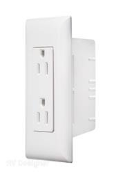 Receptacle RV Designer S831 Self Contained; 125 Volt AC; White; Non Ground Fault Interrupter; With Cover Plate - Young Farts RV Parts